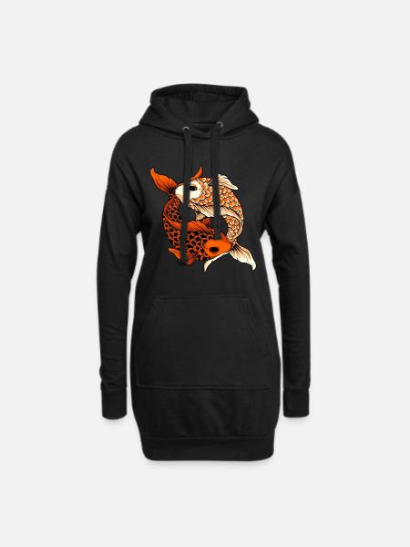 Icône Yin Yang Koi Karpen Koi Pond Japon Poisson - Sweat-shirt à capuche long Femme - noir