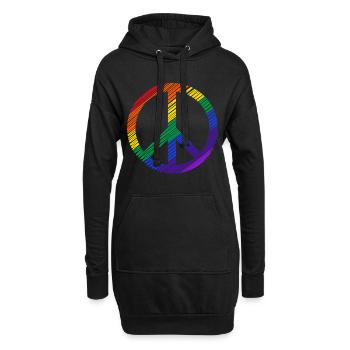 Peace Zeichen in Regenbogen Homo Farben Frieden - Hoodie-Kleid - Schwarz - Vorne