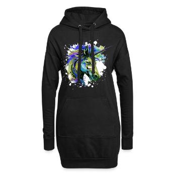 Portrait De Tête De Licorne Coloré - Sweat-shirt à capuche long Femme - noir - Devant