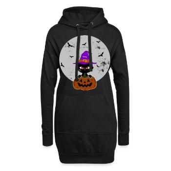 Halloween Katze Kürbis Hexenhut - Hoodie-Kleid - Schwarz - Vorne
