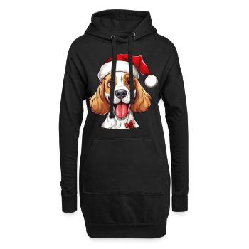 Hund Weihnachten Weihnachtshund Weihnachtsmütze - Hoodie-Kleid - Schwarz - Vorne
