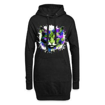 Katze Kopf Porträt Bunt - Hoodie-Kleid - Schwarz - Vorne