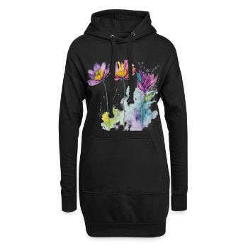 Aquarelle florale - Sweat-shirt à capuche long Femme - noir - Devant