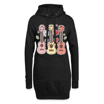 Ukulele Cartoon-Stil - Hoodie-Kleid - Schwarz - Vorne