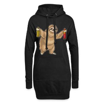 Faultier Flasche Bier - Hoodie-Kleid - Schwarz - Vorne
