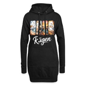 Rügen Ostsee Leuchtturm Möwe - Hoodie-Kleid - Schwarz - Vorne