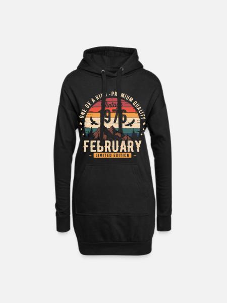 Februar 1976 Vintage-Geburtstag Februar 1976 - Hoodie-Kleid - Schwarz