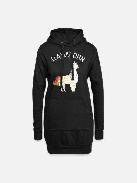 Llamacorn | Cute Llama Unicorn Illustration - Hoodie-Kleid - Schwarz