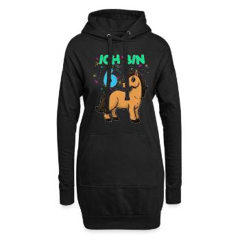 6 Jahre alt Pony Geburtstag - Hoodie-Kleid - Schwarz - Vorne