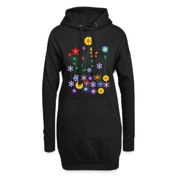 Bunte Blumen - Hoodie-Kleid - Schwarz - Vorne