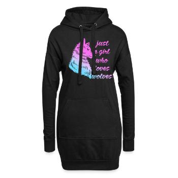 Une fille qui aime les loups, le loup mignon - Sweat-shirt à capuche long Femme - noir - Devant
