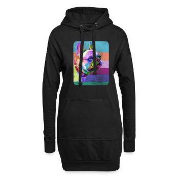 Französiche Bulldogge Bunte Zeichnung - Hoodie-Kleid - Schwarz - Vorne