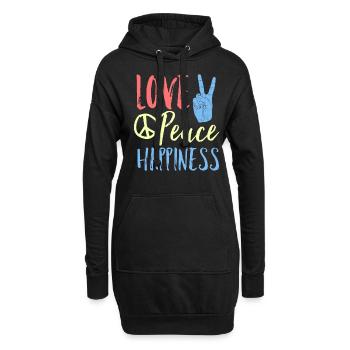 Love Peace Happiness - Hoodie-Kleid - Schwarz - Vorne