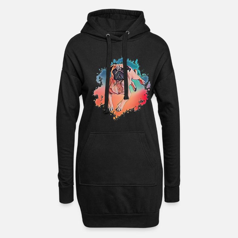 Mops - Hoodie-Kleid - Schwarz
