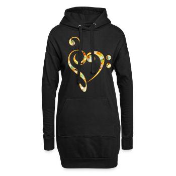 Bass Schlüssel Musik Herz Musikinstrument Musiker - Hoodie-Kleid - Schwarz - Vorne