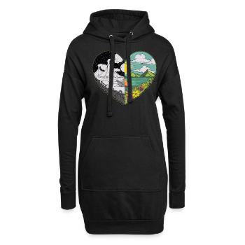 Tag Nacht Herz Vulkan Stylisch kreativ - Hoodie-Kleid - Schwarz - Vorne