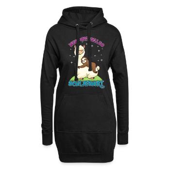 Alpaka Schalfshirt - Hoodie-Kleid - Schwarz - Vorne