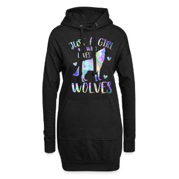 Nur ein Mädchen, das Wölfe liebt - Wolfsmädchen - Hoodie-Kleid - Schwarz - Vorne