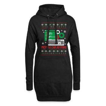 Joueur de Noël laid chandail nerd informaticien - Sweat-shirt à capuche long Femme - noir - Devant