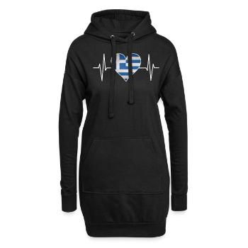 Grèce Grèce drapeau coeur cadeau de ligne ECG - Sweat-shirt à capuche long Femme - noir - Devant