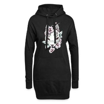 Kitsune Tribal Retro Anime Vintage Orchidee Fuchs - Hoodie-Kleid - Schwarz - Vorne