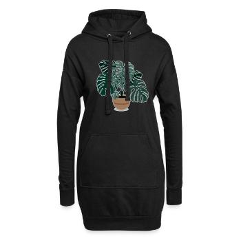 Monstera Pflanze Schöne Zimmerpflanze - Hoodie-Kleid - Schwarz - Vorne