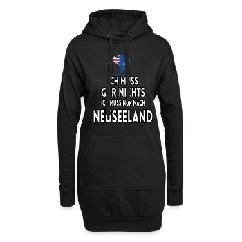 Ich muss gar nichts ich muss nur nach Neuseeland - Hoodie-Kleid - Schwarz - Vorne