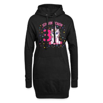 ich bin schon 3 Einhorn Geburtstag Kind Mädchen - Hoodie-Kleid - Schwarz - Vorne