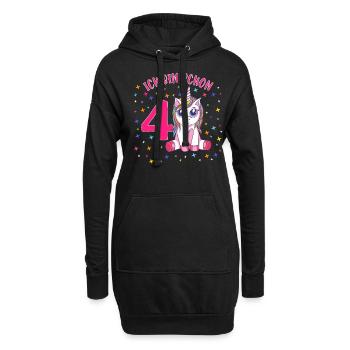 ich bin schon 4 Einhorn Geburtstag Kind Mädchen - Hoodie-Kleid - Schwarz - Vorne