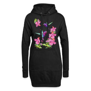 Kolibris flattern zwischen Fuchsien - Hoodie-Kleid - Schwarz - Vorne