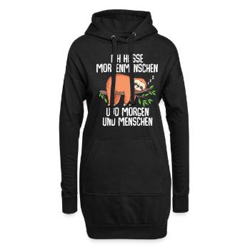 Ich hasse Morgenmenschen Morgen Menschen Faultier - Hoodie-Kleid - Schwarz - Vorne