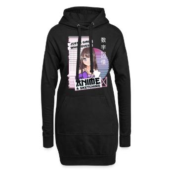 Just A Girl Who Loves Anime & Sketching - Kawaii - Hoodie-Kleid - Schwarz - Vorne