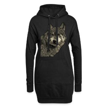 Wolfmotiv Wolf Wolfsmotiv Tier Tier Motiv Raubtier - Hoodie-Kleid - Schwarz - Vorne