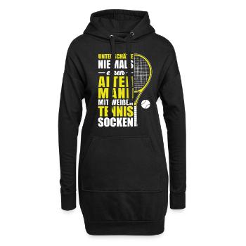Unterschätze nie alten Mann - weiße Tennis Socken - Hoodie-Kleid - Schwarz - Vorne