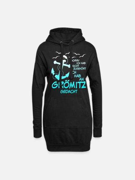 Grömitz Spruch mit Anker - Hoodie-Kleid - Schwarz