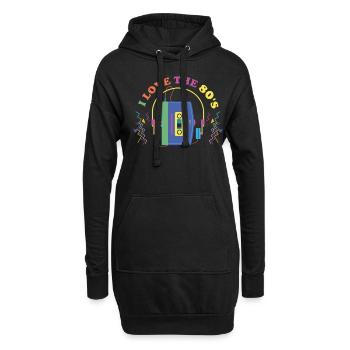 Retro 80s Ära Vintage Achtziger 80er - Hoodie-Kleid - Schwarz - Vorne