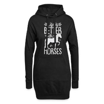 Das Leben Ist Besser Mit Pferden - Hoodie-Kleid - Schwarz - Vorne