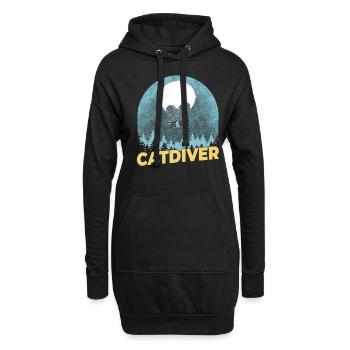 Catdiver - Lustige Fallschirmspringer-Katze - Hoodie-Kleid - Schwarz - Vorne