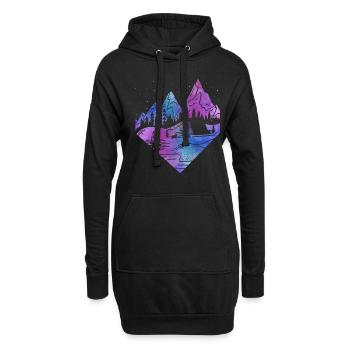 Aquarell Berg Skizze Wandern Camping Outdoor - Hoodie-Kleid - Schwarz - Vorne