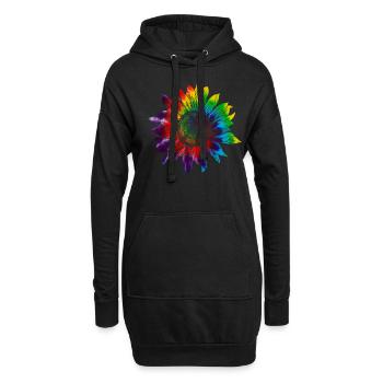 Sonnenblume Regenbogen - Hoodie-Kleid - Schwarz - Vorne