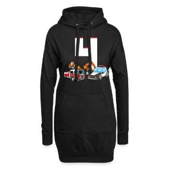 4. Geburtstag 4 Jahre Feuerwehr Polizei Bagger - Hoodie-Kleid - Schwarz - Vorne