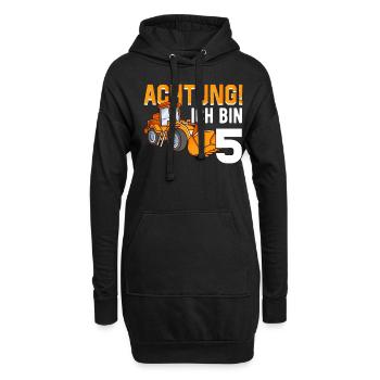 5. Geburtstag Achtung Ich Bin 5 Bagger Baustelle - Hoodie-Kleid - Schwarz - Vorne