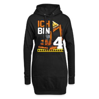 4. Geburtstag Achtung Ich Bin 4 Bagger Baustelle - Hoodie-Kleid - Schwarz - Vorne
