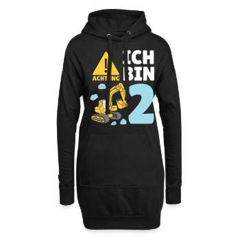 2. Geburtstag Bagger 2 Jahre Alt Baustelle Junge - Hoodie-Kleid - Schwarz - Vorne
