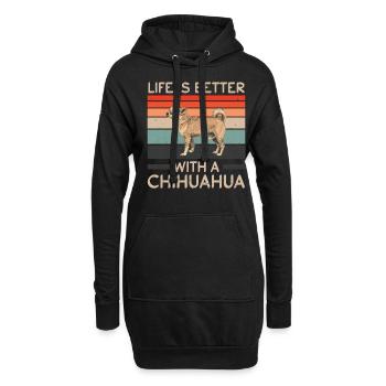 Chihuahua Better Life Hundefreund Hunderasse Retro - Hoodie-Kleid - Schwarz - Vorne