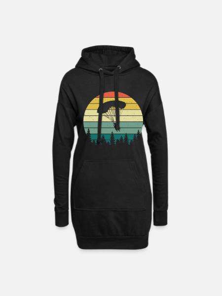 Retro Paragliding Silhouette Skydiving Paraglider - Hoodie Dress - black