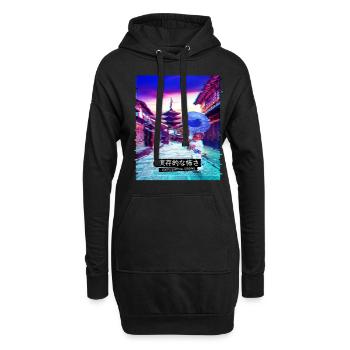 Vaporwave Japanese Streetwear Tokyo Temple Lofi - Sweat-shirt à capuche long Femme - noir - Devant