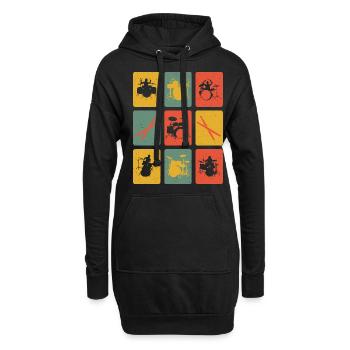 Rétro batterie joueur Drummer Drumsticks musique - Sweat-shirt à capuche long Femme - noir - Devant