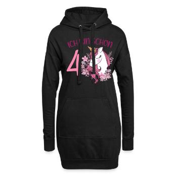 4. Geburtstag Mädchen 4 Jahre Pferd Pferde Einhorn - Hoodie-Kleid - Schwarz - Vorne