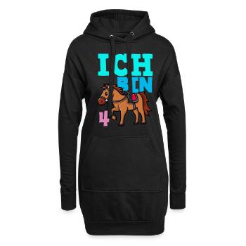 4. Geburtstag Mädchen 4 Jahre Pferd Pferde Party - Hoodie-Kleid - Schwarz - Vorne